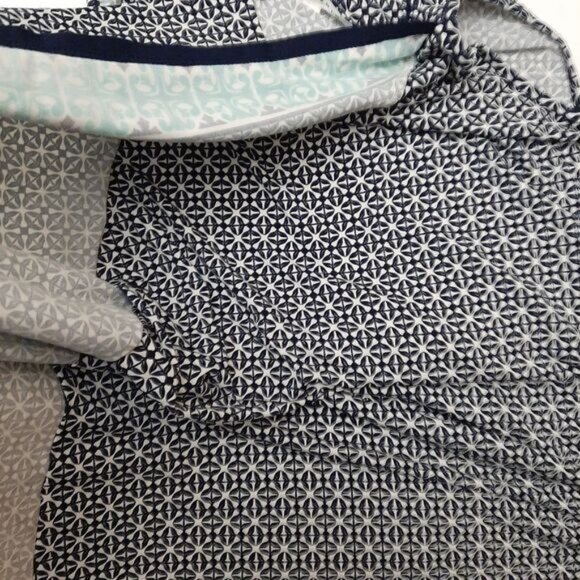 MAX STUDIO Geometric Blue Pattern Stretchy Faux Wrap Mini Dress Sz L - Picture 13 of 15